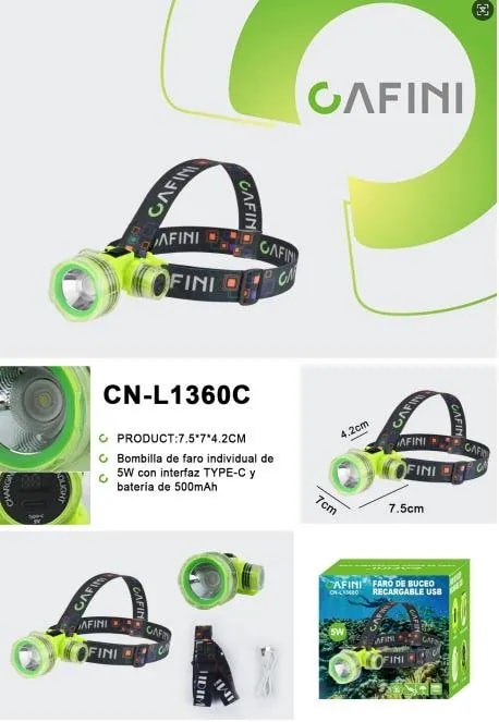 Linterna de Cabeza LED CAFINI 5W Recargable Tipo C