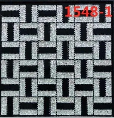 Adhesivo de Mosaico de Vidrio Negro y Plateado con Brillo