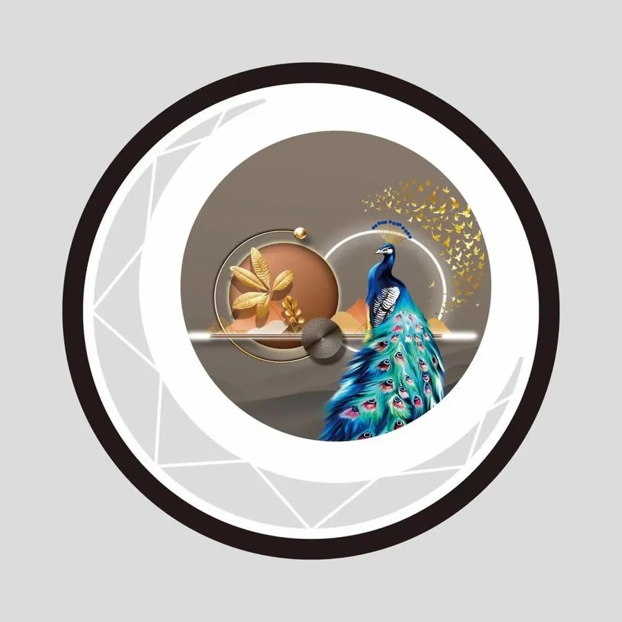 Aplique de Pared LED Circular con Cuadro de Pavo Real