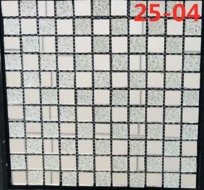Adhesivo de Mosaico de Vidrio Plateado y Blanco con Brillo