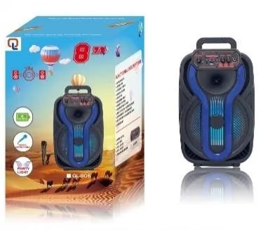 Parlante Bluetooth Portátil 8" con Micrófono, Control y Luces Azules