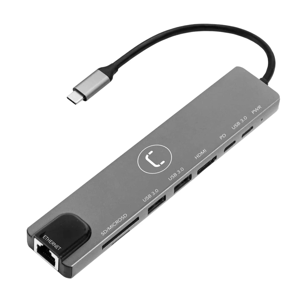 Hub Unno Tekno HB1109SV tipo C 8 en 1 HDMI USB 3.0 HDMI RJ45 Power Delivery