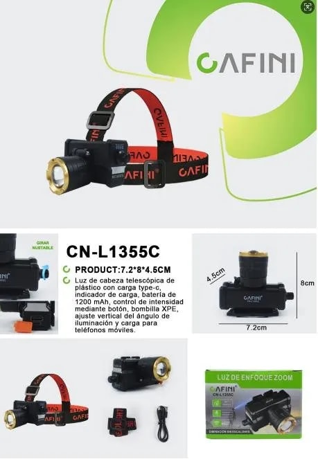 Linterna de Cabeza LED CAFINI Recargable con Zoom
