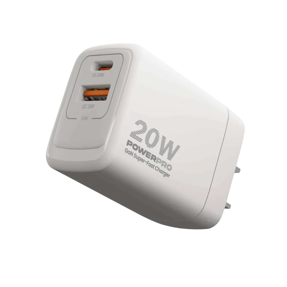 Cargador de pared Unno Tekno PW5063WT 1 USB tipo A + 1 USB tipo C PD20W