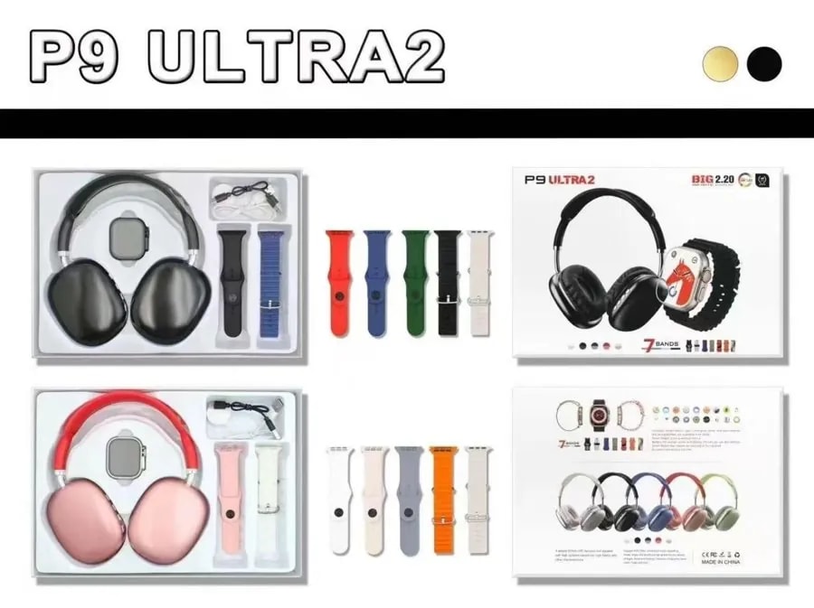 Combo Smartwatch P9 Ultra 2 con Audífonos Over-Ear y Correas