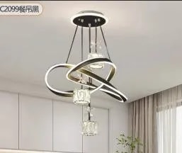 Lámpara Colgante LED Negra de Anillos con Cubos de Cristal