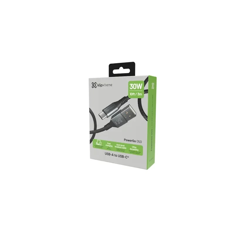 Cable Klip Xtreme Usb-a Macho a Usb-c Macho 10 Pies (3.05m) Carga Rapida 30W 480 Mbps