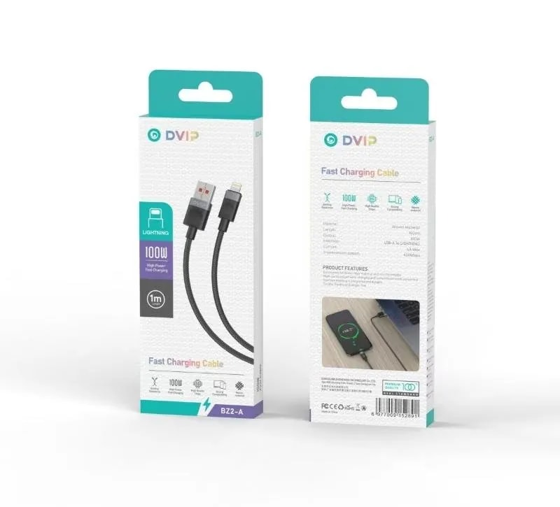 Cable USB a Lightning DVIP BZ2 Carga Rápida Negro