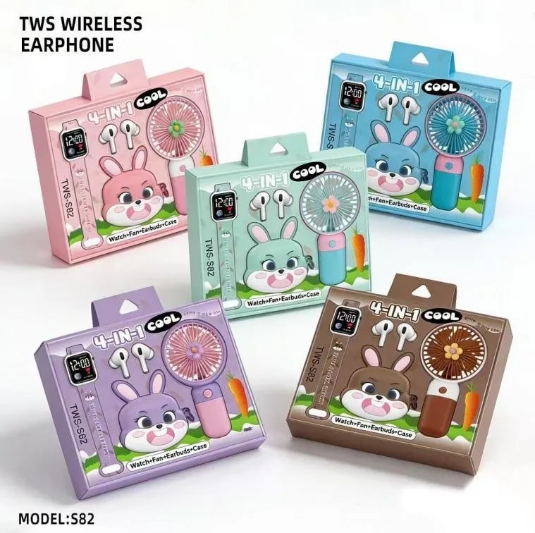 Set de Regalo 4 en 1 Audífonos TWS Reloj y Ventilador