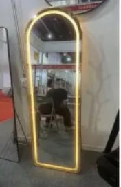 Espejo de Piso Arqueado con Luz LED Marco Dorado 160x50 cm
