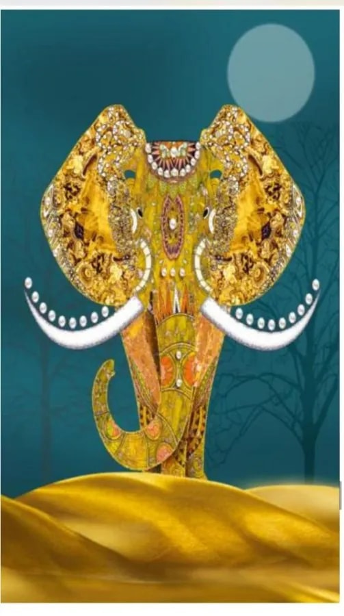 Cuadro Decorativo Vertical 3D Elefante Dorado Ornamental