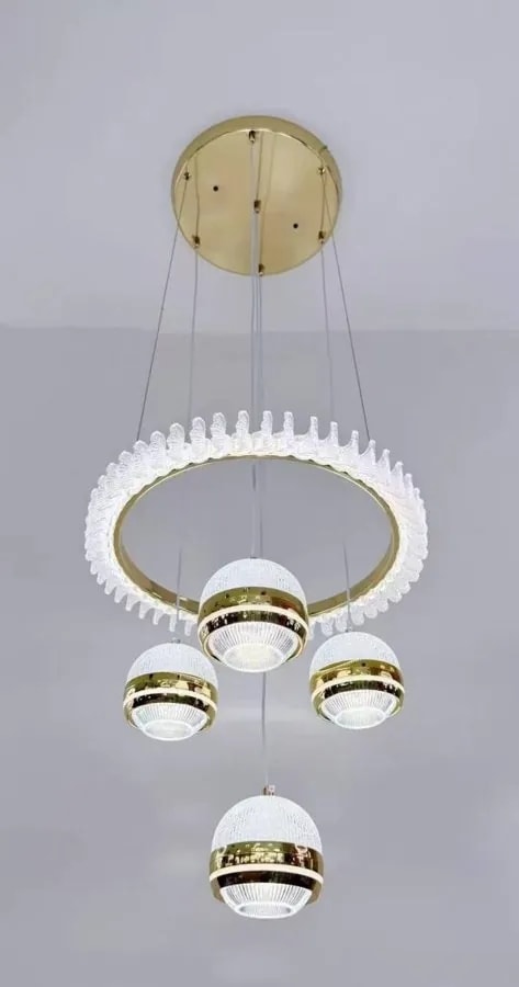 Lámpara Colgante LED de Aro 40 cm con 4 Esferas de Cristal