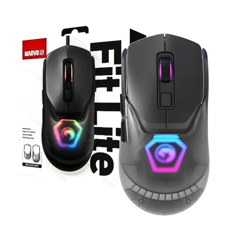 Mouse marvo z fit Pro G1W wh tri-mode cable + 2.4G + BT 7 bot. mecanicos dpi 1600 2400 3200 6400 12000 19000 batería 600MAH with software rgb 7 efectos
