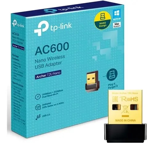 Adaptador WIFI tp-link archer T2U Plus AC600 dual band 2.4GHZ: 200MBPS y 5GHZ: 433MBPS 1 ant. 180° 5DBI
