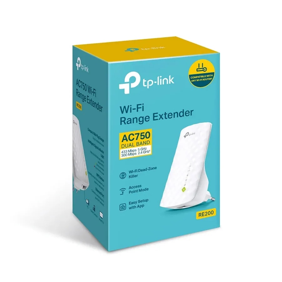 Extensor tp-link RE200 AC750 dual band 2.4 ghz: 300MPBS y 5GHZ: 433MBPS 1RJ45