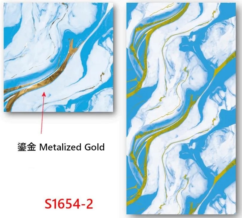 Panel de Pared UV Mármol Azul y Blanco con Vetas Doradas