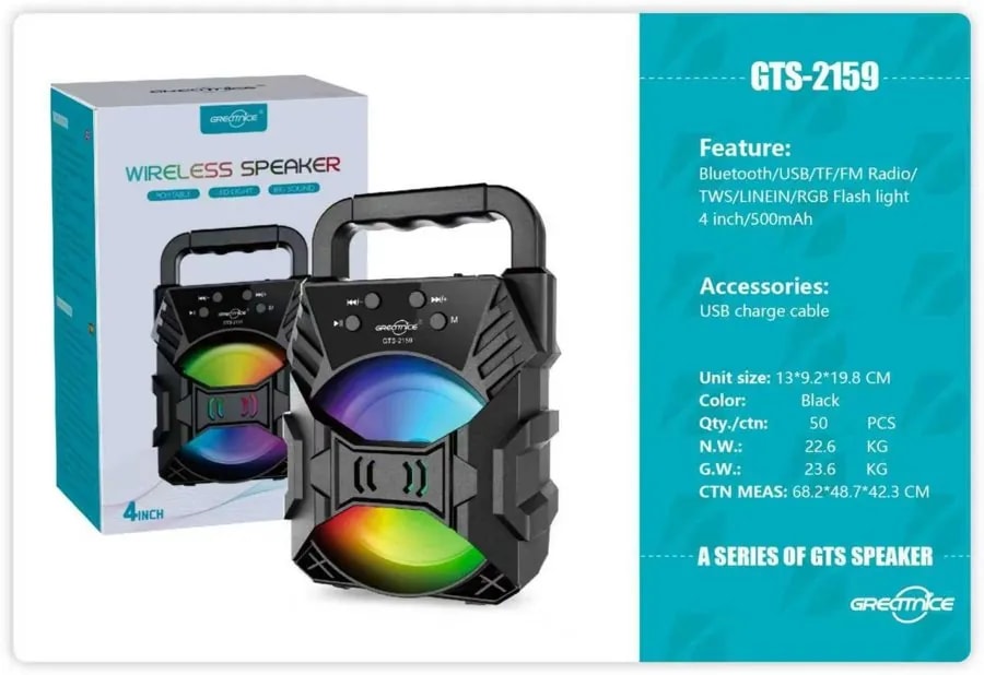 Parlante Bluetooth 4" Portátil con Luces RGB