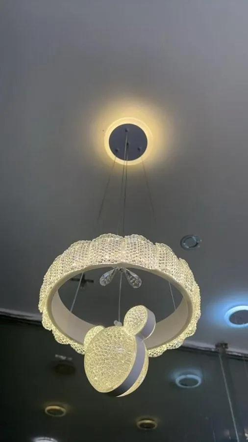 Lámpara Colgante LED Infantil Aro con Silueta de Ratón Blanco 30 cm