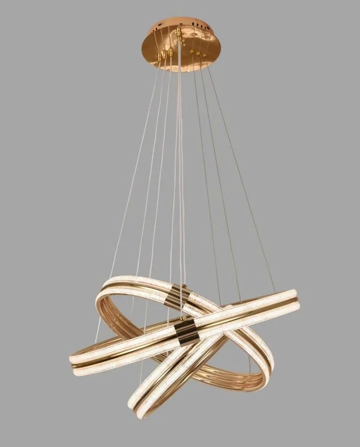 Lámpara Colgante LED 3 Aros Cruzados Dorado Francés 30+40+50 cm