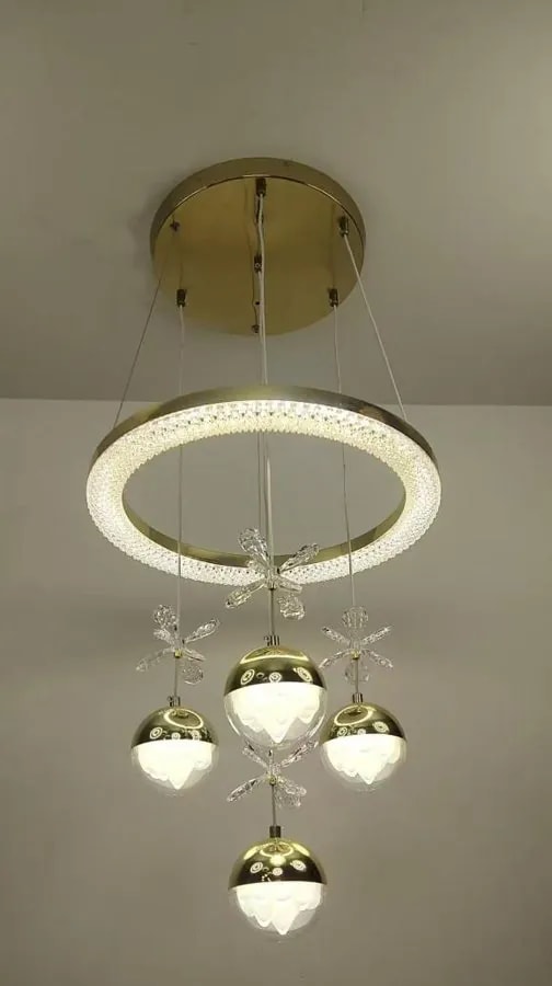 Lámpara Colgante LED de Aro 40 cm con 4 Globos y Mariposas