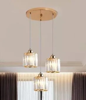 Lámpara Colgante de Cristal Dorada de 3 Luces