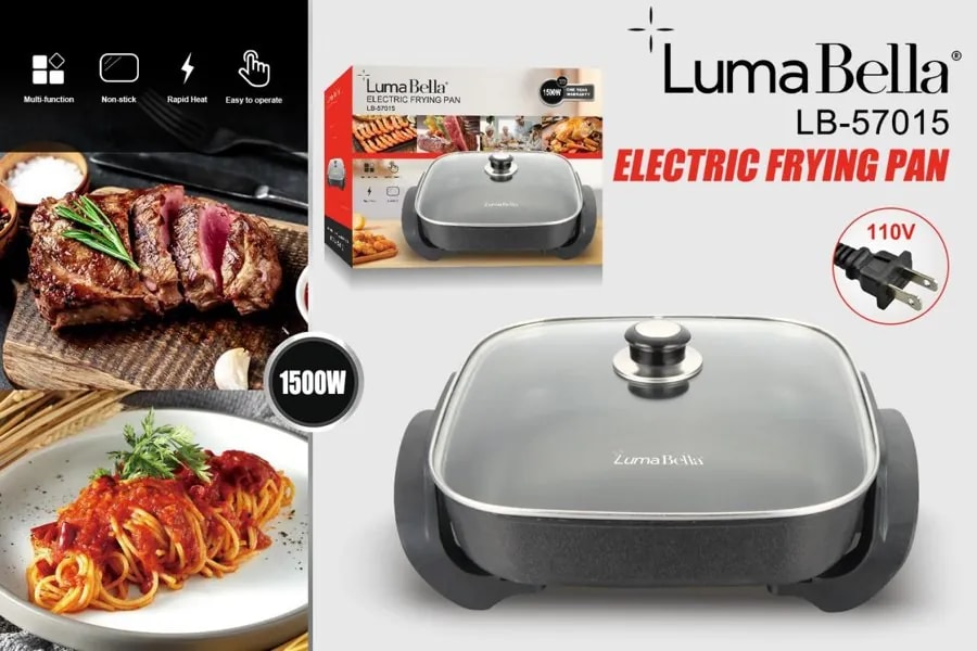 Sartén Eléctrico Luma Bella 1500W con Tapa de Vidrio