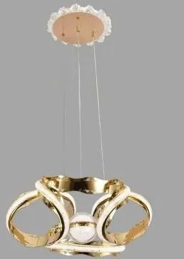 Lámpara Colgante LED Aros Curvos con Esfera de Cristal Dorado Francés
