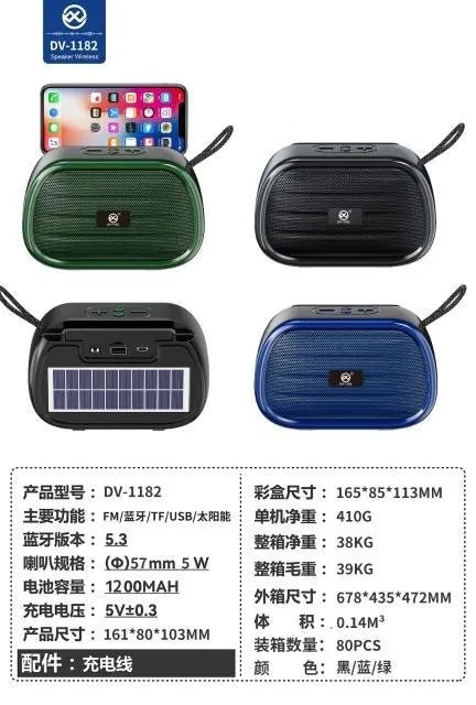 Parlante Bluetooth con Panel Solar, Radio FM y Soporte Celular