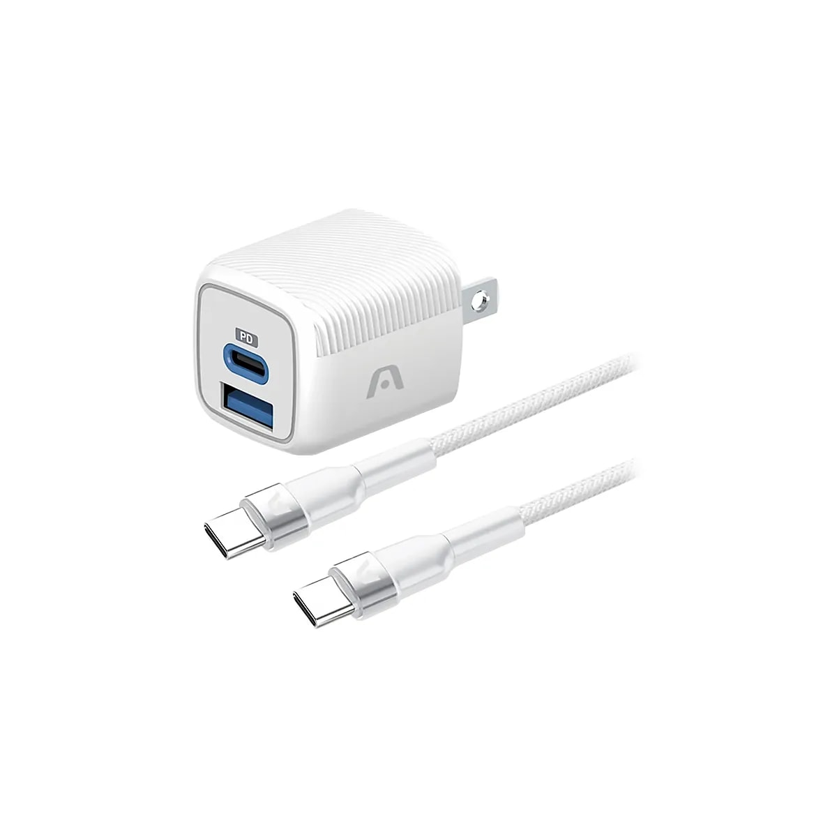 Cargador de Pared Dual Argom Volta P40 Fast Charge 2 Cont. Type-c Usb-a W-cable Blanco