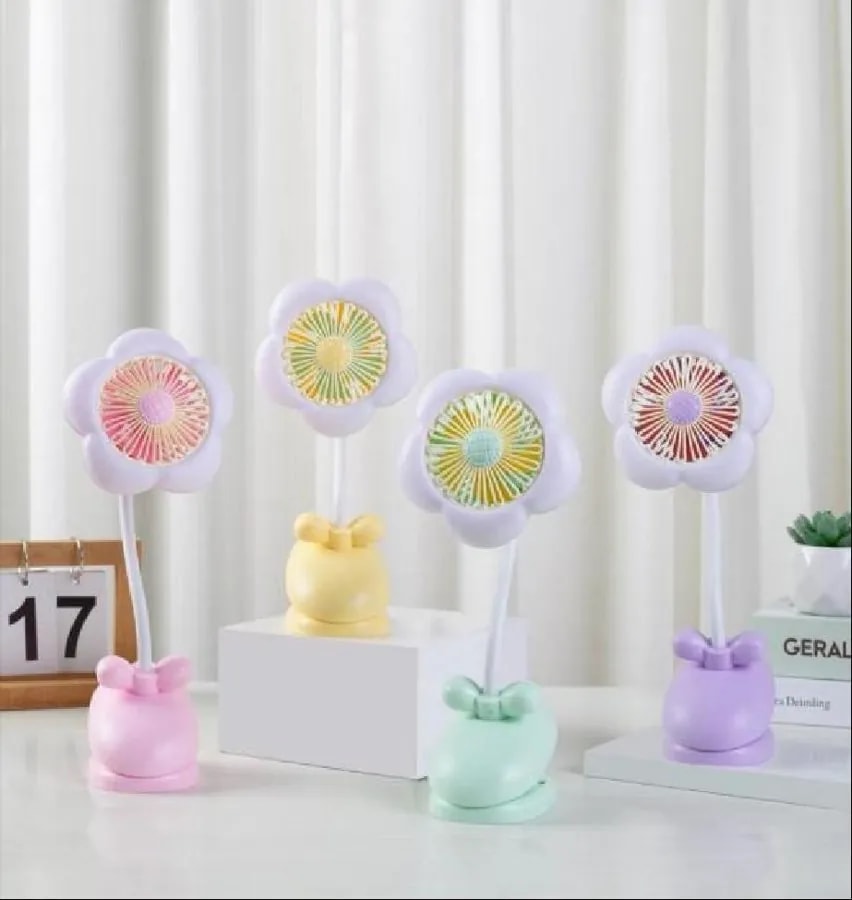 Mini Ventilador con Clip y Luz Nocturna Diseño Flor
