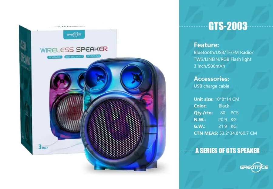 Parlante Bluetooth 3" 5W con Luces de Colores