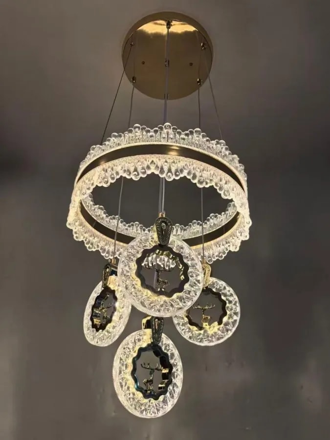 Lámpara Colgante LED de Aro con Medallones de Cristal
