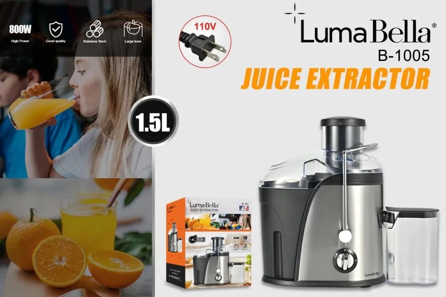 Extractor de Jugos 800W con Jarra de 1.5 L Acero Inoxidable
