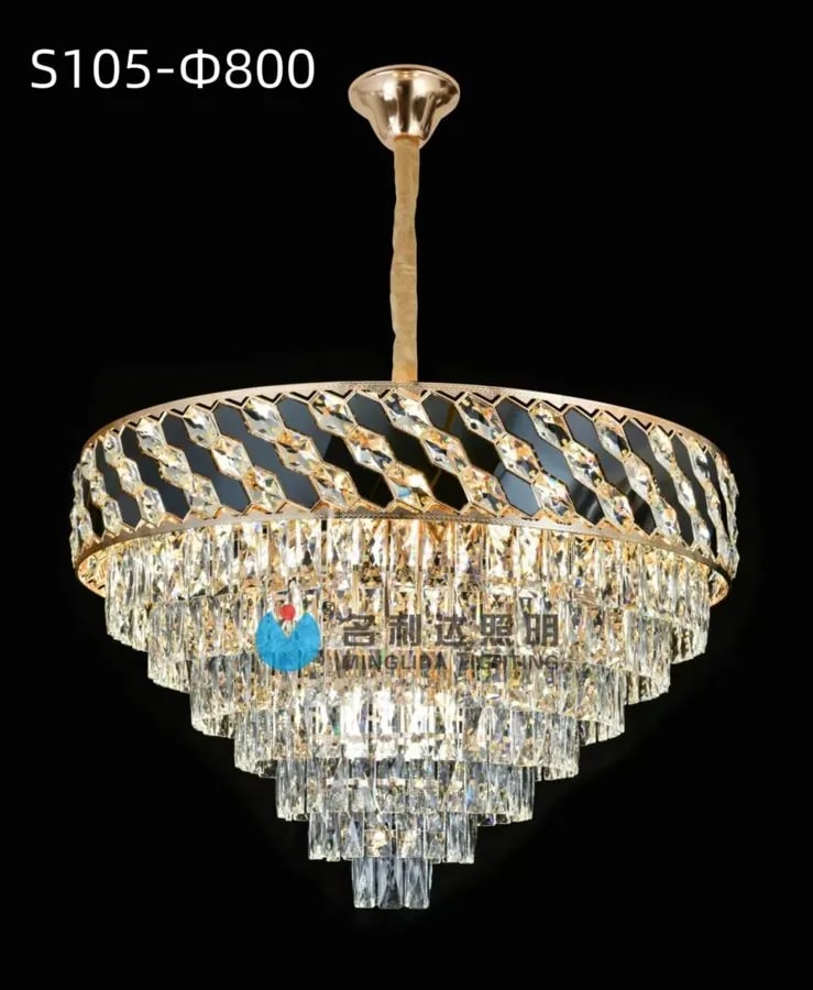 Lámpara Colgante de Cristal 50 cm con Banda Negro y Dorado