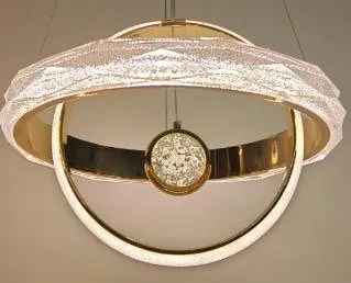 Lámpara Colgante LED Doble Aro con Esfera Dorado Francés 35+50 cm