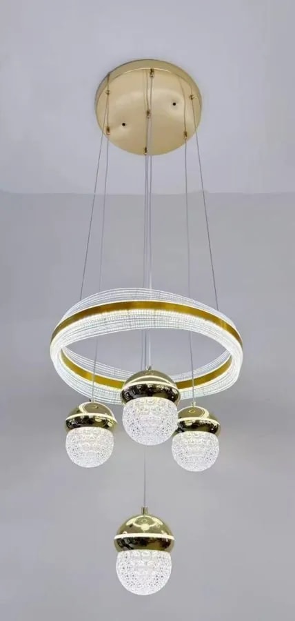 Lámpara Colgante LED de Aro Dorado 46 cm con 4 Esferas