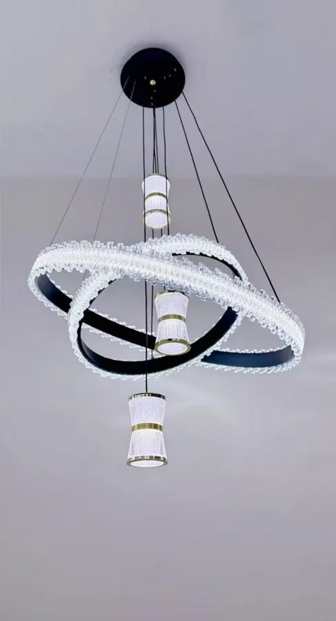 Lámpara Colgante LED de 2 Aros Negro y Blanco con Cilindros
