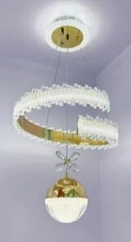 Lámpara Colgante LED Espiral Efecto Cristal con Esfera Dorado 30 cm