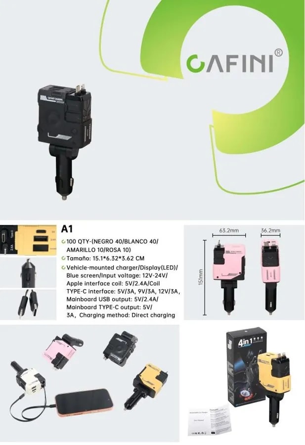 Cargador para Auto con Cables Retráctiles y Pantalla LED