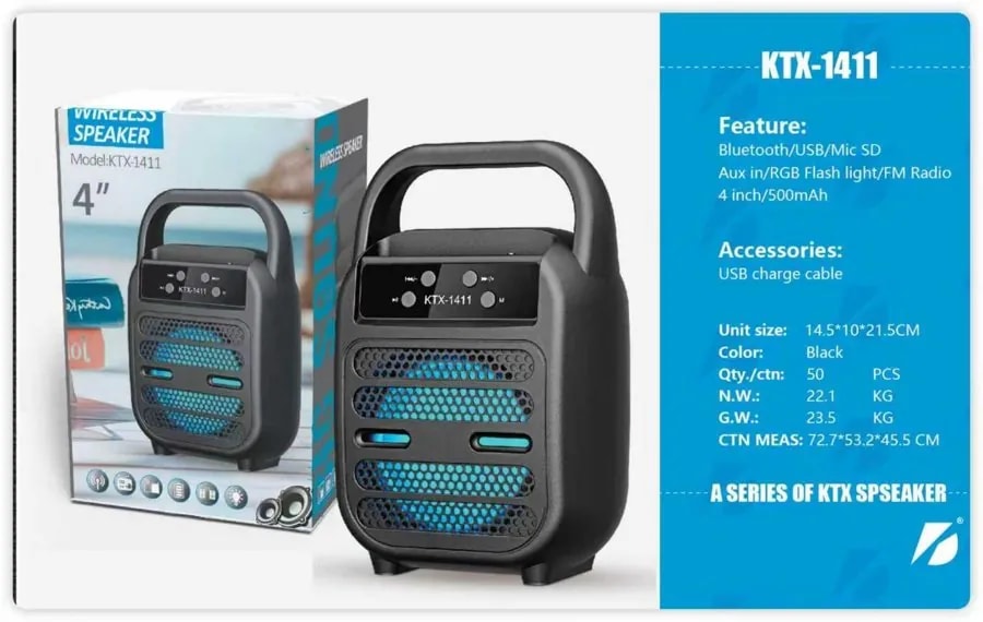 Parlante Bluetooth 4" Portátil con Asa y Luces