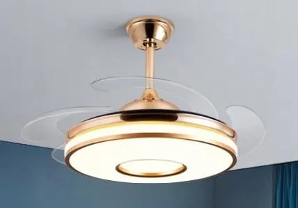 Ventilador de Techo con Luz LED y Aspas Retráctiles Dorado