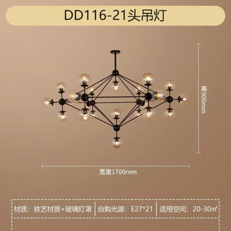 Araña Moderna Geométrica de 21 Luces Dorada 170 cm