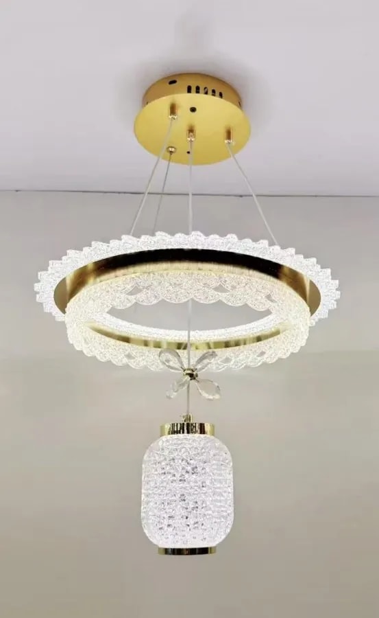 Lámpara Colgante LED de Aro 60 cm con Farol de Cristal