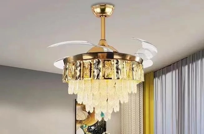 Ventilador de Techo Candelabro de Cristal con Luz LED Dorado