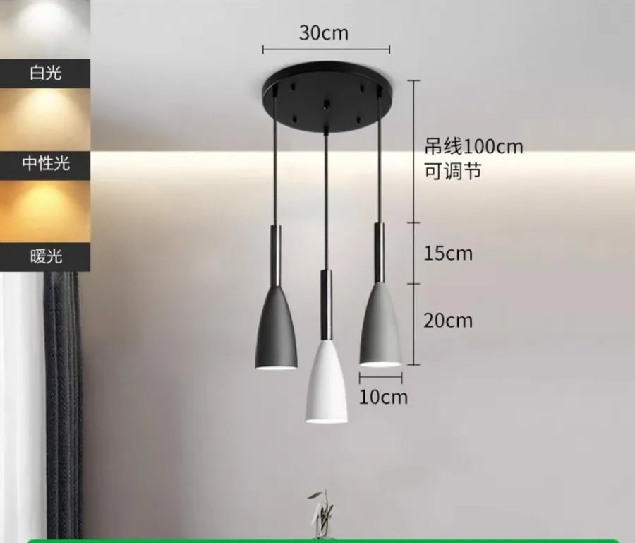 Lámpara Colgante Nórdica de 3 Luces Cable Ajustable 100 cm