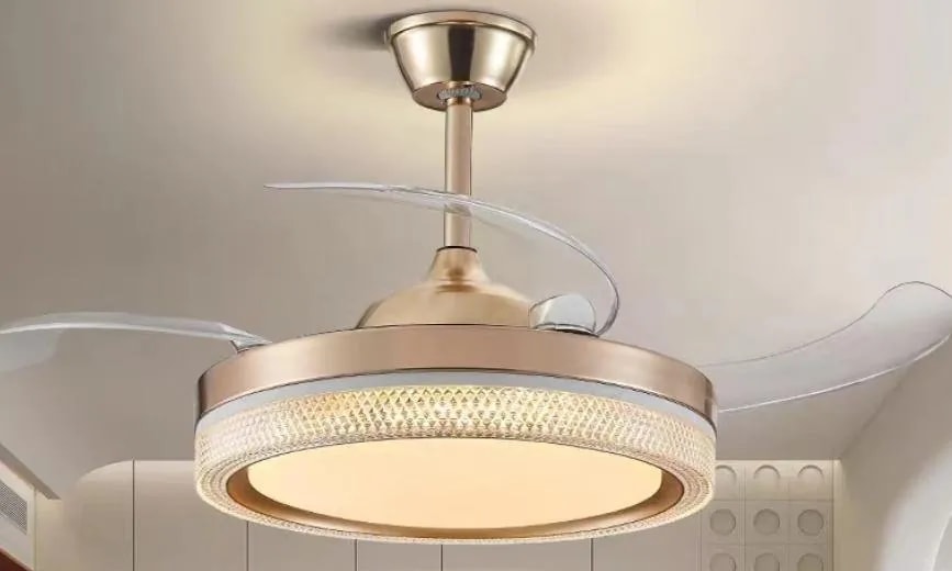 Ventilador de Techo con Luz LED Aspas Retráctiles Dorado con Cristal