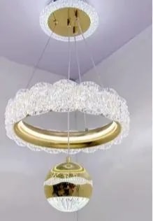 Lámpara Colgante LED Aro Efecto Cristal con Esfera Dorado Francés 30 cm