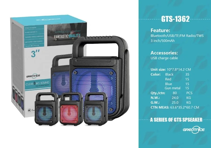 Parlante Bluetooth 3" 5W con Radio FM y Luces