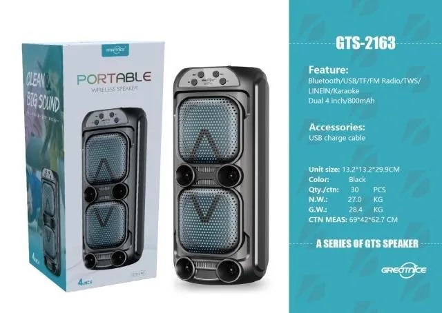 Parlante Bluetooth Doble 4" 10W con Luces de Colores