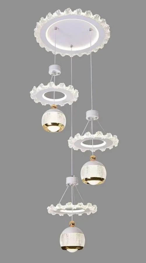 Lámpara Colgante LED en Cascada de 3 Aros Blanca con Globos